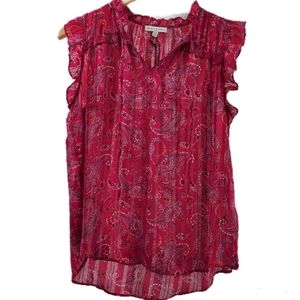 Maison d' Amelie Paisley Print Cap Sleeve Tie Front Top size Small